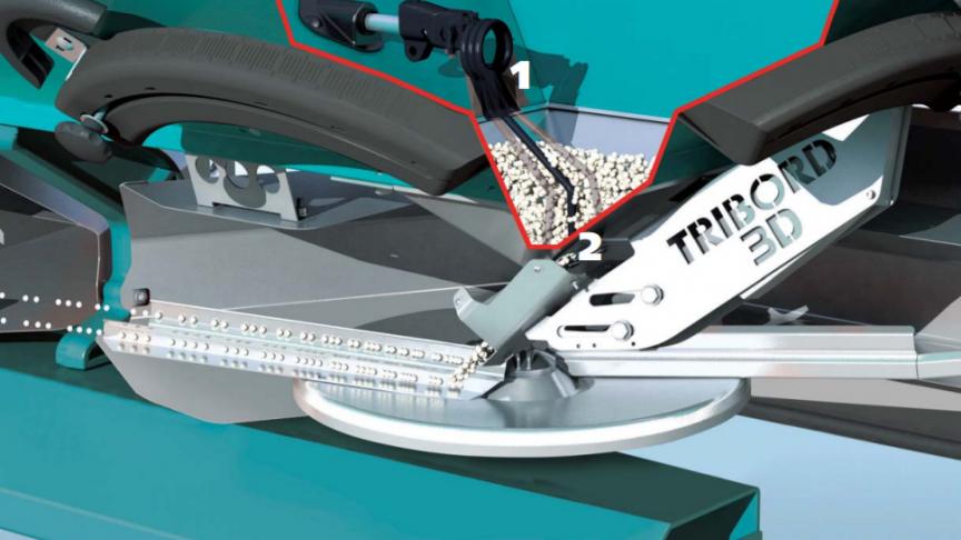 Fig 1: Plateau (disque) légèrement incurvé, avec des pales différentes et une goulotte amovible pour régler la largeur d’épandage.