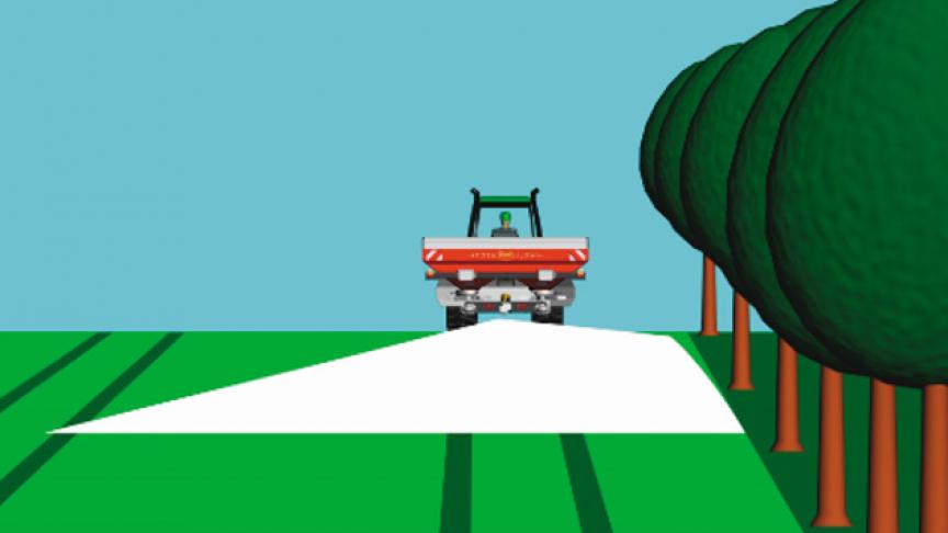 Fig.5. Epandage vers l’extérieur, en bordure, avec utilisation de pales différentes ou de guide  pour l’engrais.