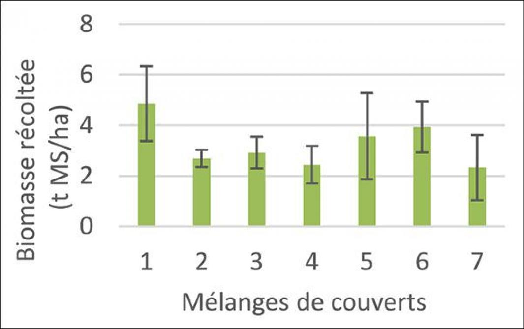 Figure 1 : Moyennes des biomasses des couverts étudiés sur 4 années d’expérimentation.