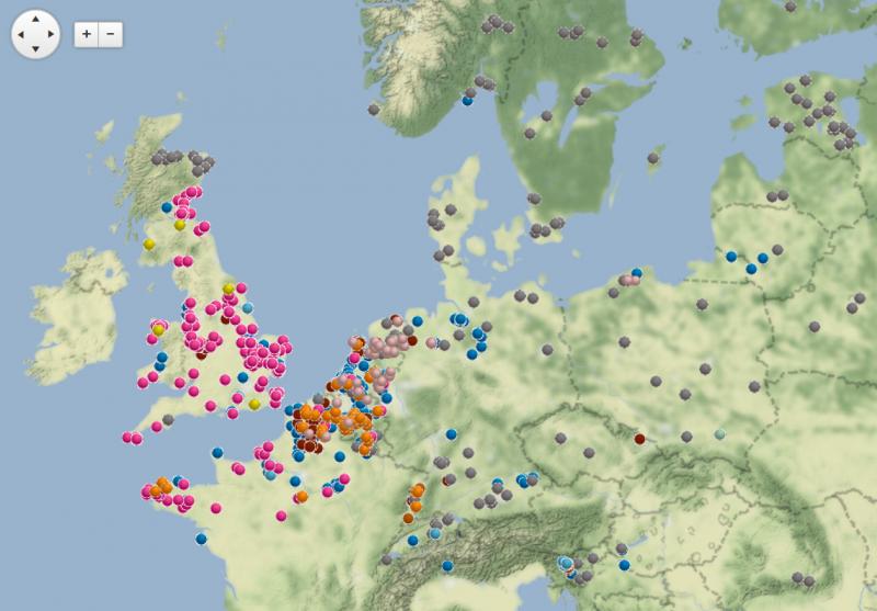 Carthographie de la diversité des populations de mildiou en Europe  en 2016.
