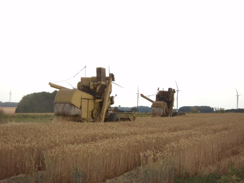 Les silhouettes surannées de la MZ et de la M103 tranchent avec celles beaucoup plus modernes des éoliennes.