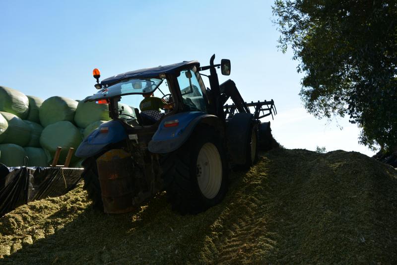 Tasser les silos d’herbe ou de maïs requiert la plus grande prudence. L’irrégularité de la surface peut déséquilibrer le tracteur et entraîner son retournement. (© J.V.)