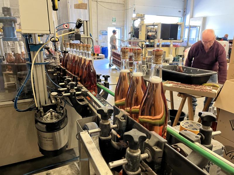 Dégorgement des bulles rosées, phase finale du processus.