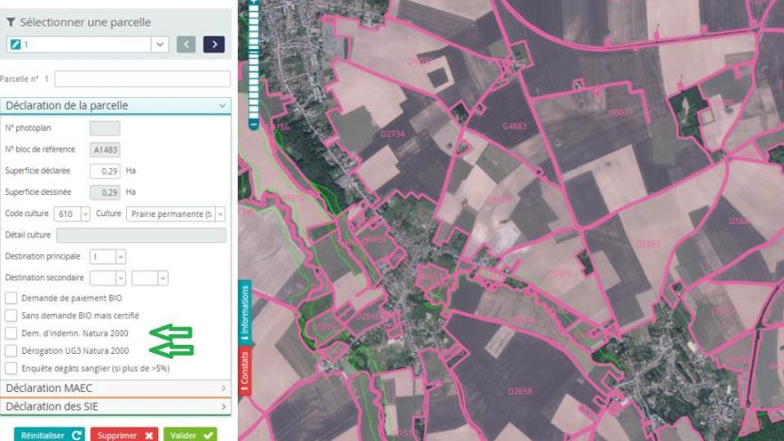 Fig. 2: Pour demander la dérogation UG3 comme les indemnités, l’exploitant doit cocher la case correspondante en rubrique 5, relative à la parcelle en question.