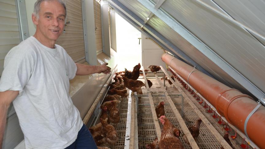 À l’intérieur, tout est démontable : les perchoirs, les auges, les trémies, les abreuvoirs, etc.  Les ventilations sont contrôlées grâce à un vérin thermique.