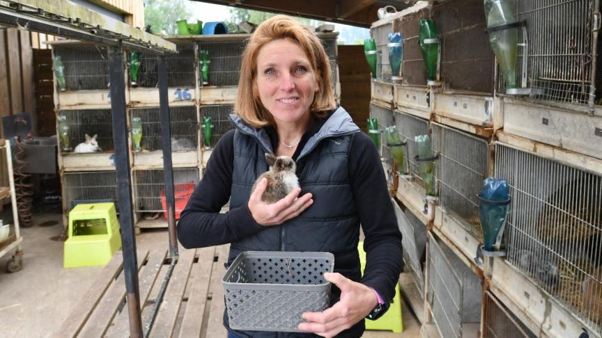 A la Ferme d’A Yaaz, Elvire Bonfils proposent diverses expériences au contact des animaux. Les visiteurs peuvent à tout moment les caresser ou manipuler en toute sécurité, comme ces lapins. La plupart de ses animaux peuvent également être utilisés en médiation auprès de divers publics.